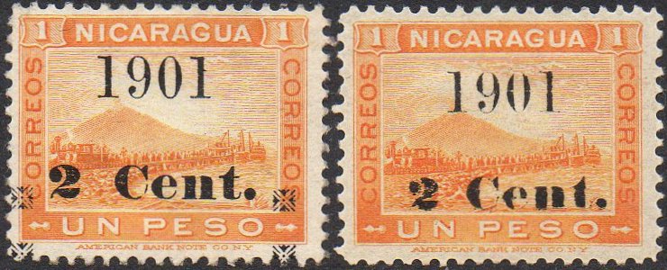timbres-poste sellos postales stamps Nicaragua Momotombo Volcano & Train 1902 2c/1P surcharge 